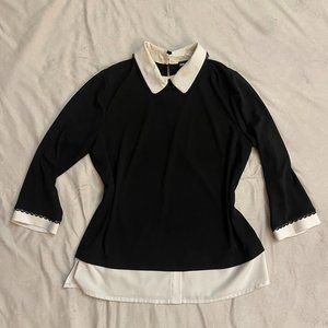 Karl Lagerfeld Scalloped Collar Top, Size Medium